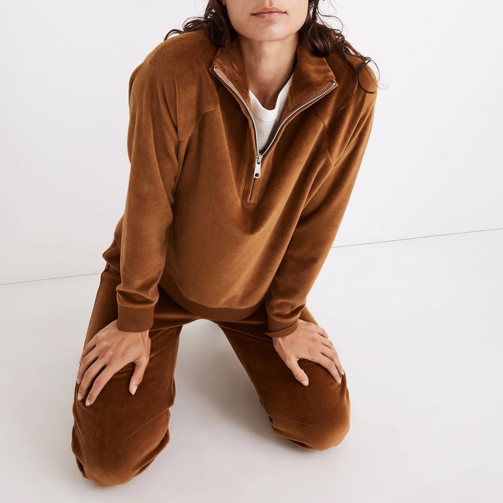 Madewell MWL Women’s Velour Half-Zip Sweatshirt Pullover Dried Cedar XXS NB272